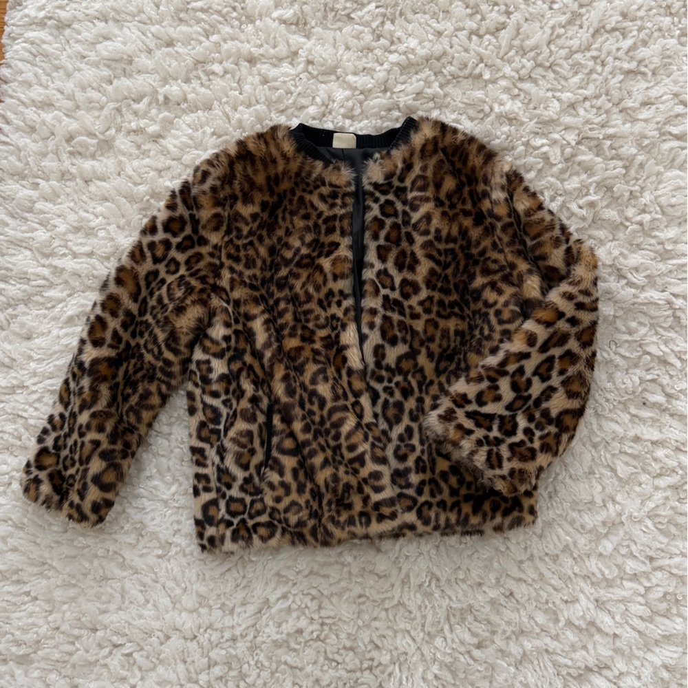 Animal print faux fur coat